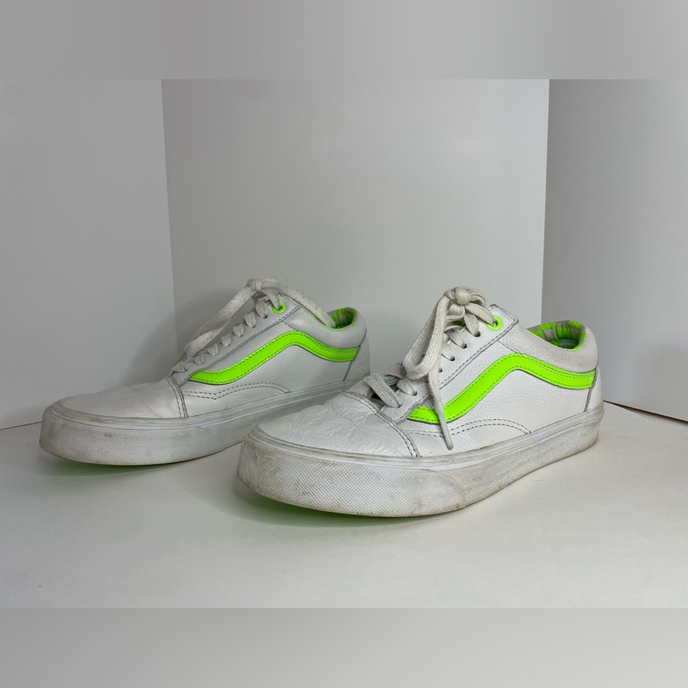 White Sneakers with Neon Green Accent - Women's Casual Shoes